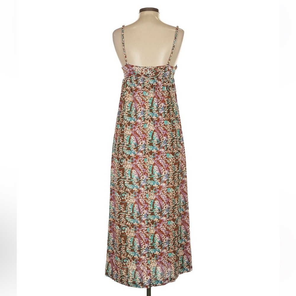 Nieves Lavi 100% Silk Multicolor Floral Midi Dress Sleeveless Womens 4 | A437 - Picture 3 of 12